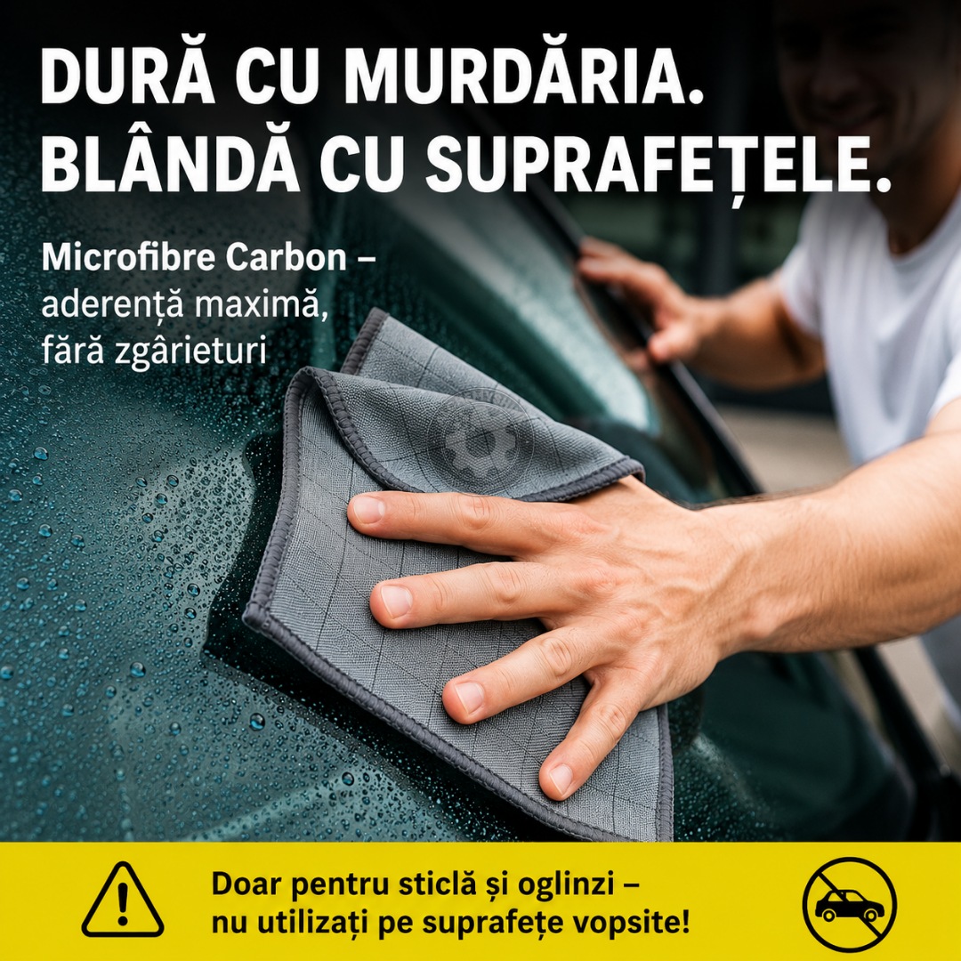 Lavetǎ microfibră pentru geamuri auto cu fibre de carbon