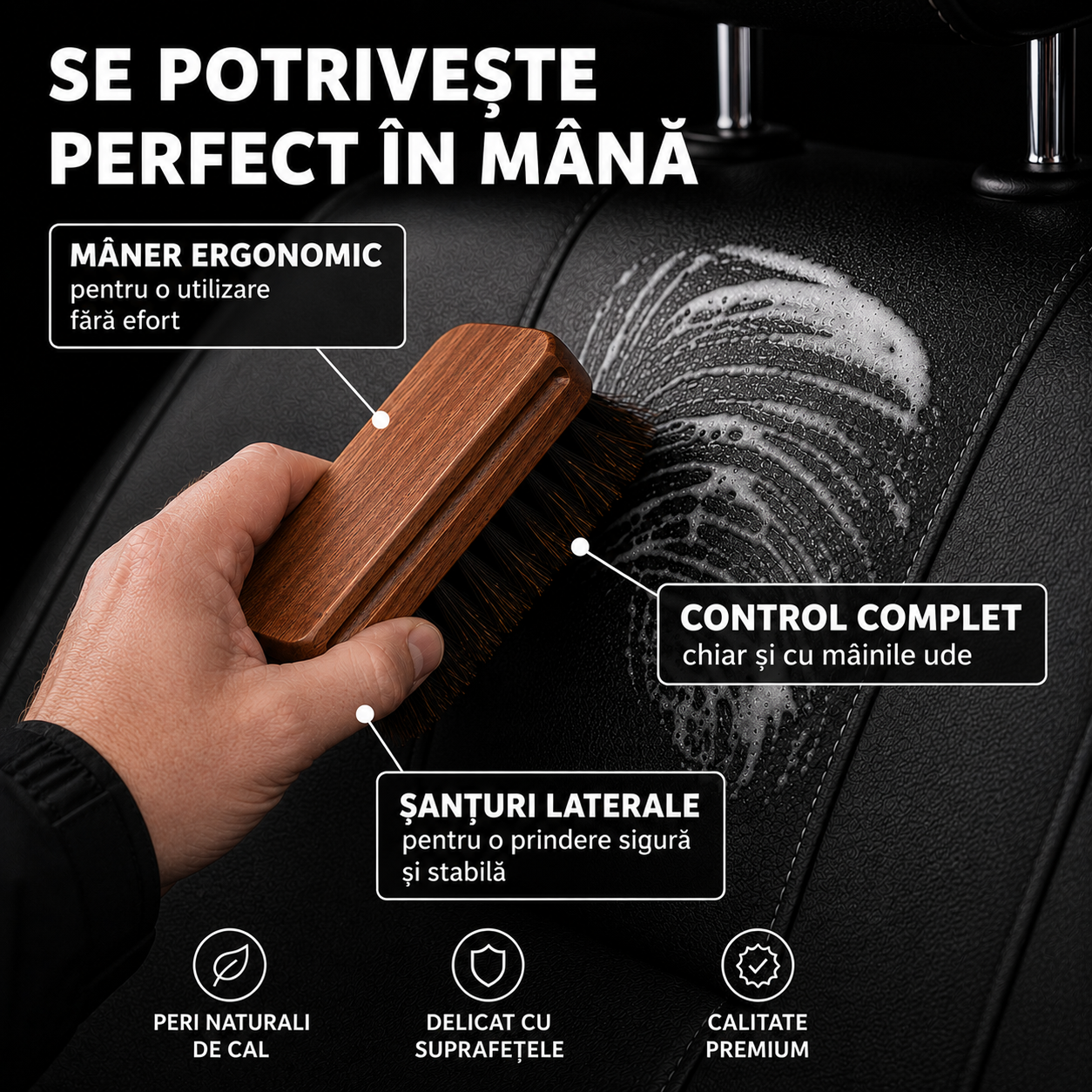Perie pentru curățare a pielii și tapițeriei auto
